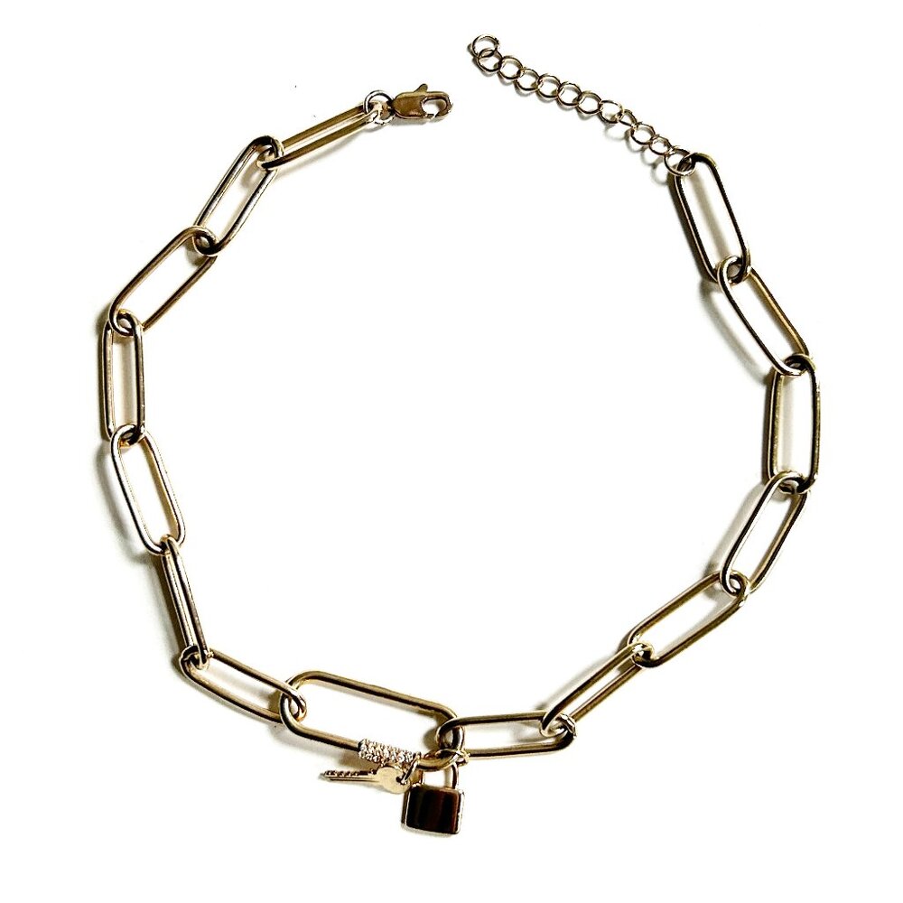 The M Jewelers Gold GOLD VERMEIL lock and key chain choker necklace 16"